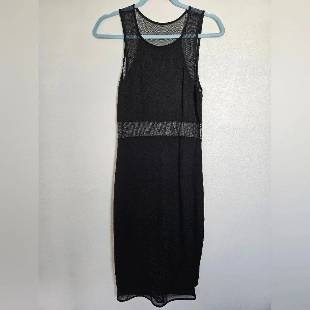 EXPRESS Black Sheer Mesh Panel Bodycon Midi‎ Dress Women's Size 6